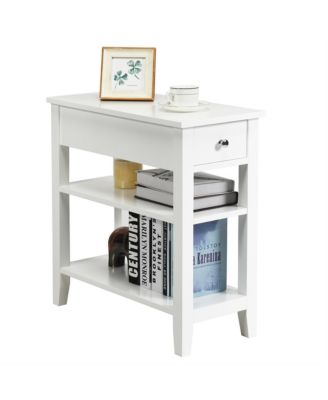 3 Tier Nightstand Bedside Table Sofa Side End Table w/Double Shelves Drawer