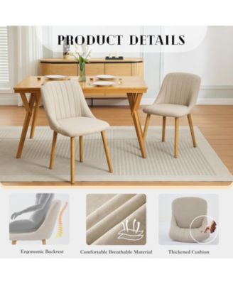 Dining Chairs Set of 6, Upholstered Fabric Chairs with Curved Back & Oak Legs, Beige