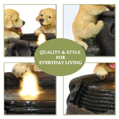 Puppy Love Farmhouse Resin Outdoor Fountain with Lights