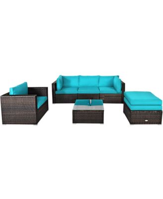 6PCS Patio Conversation Set Rattan Sectional Furniture Set w/ Cushions