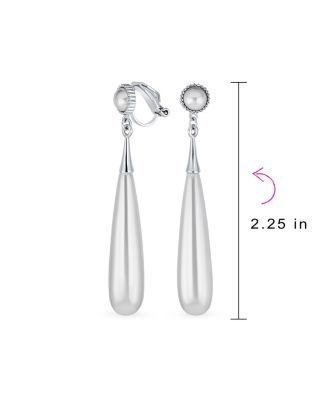 Elegant Sleek Long White Pearl Dangling Chandelier Clip-on Earrings Gold Plated