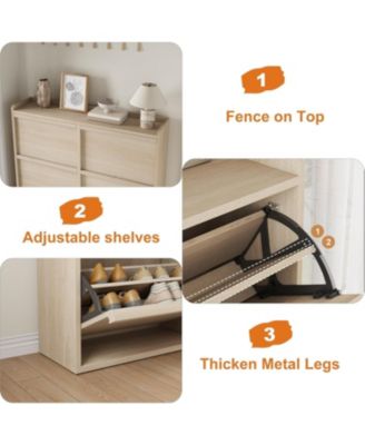 Shoe Cabinet with 6 Flip Drawers Narrow Cabinet with Adjustable and Removable Shelves Modern Wooden Shoe Organizer with Hidden Handle