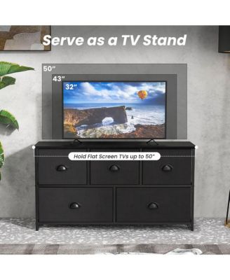 5 Drawers Dresser TV Stand Chest Clothes Storage Organizer with 5 Fabric Bins