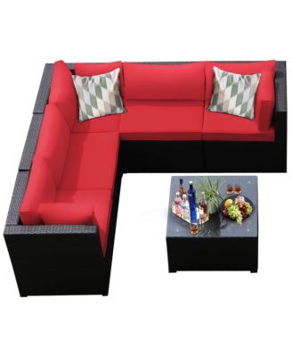6PCS Rattan Patio Sectional Sofa Conversation Set Outdoor w/ Cushions