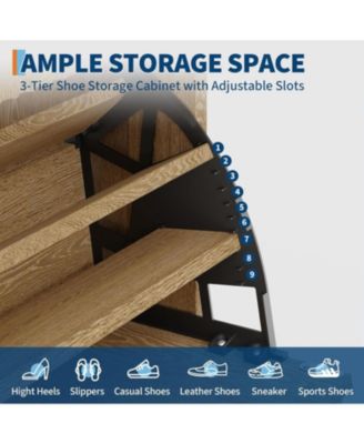 48 inch Tall Freestanding Fluted Shoe Storage Cabinet with 2 Flip Drawers Hidden Narrow Shoe Rack Organizer Cabinet Storage