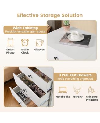 3-Drawer Nightstand Wooden Bedside Table Modern Side End Table Space-Saving