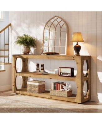 Solid Wood Console Table with 3-Tier Storage, 63" Long Farmhouse Narrow Entryway Table