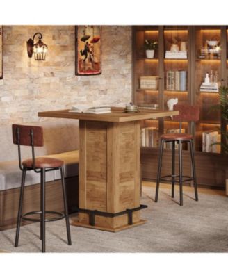 39.4" H Square Bar Table, Industrial High Top Bistro Pub Cocktail Table with Metal Footrest for Kitchen Nook, Home Bar, Small Bars