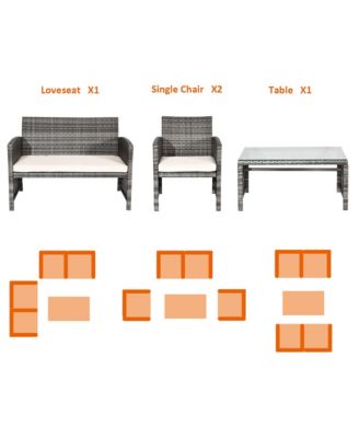 8PCS Patio Outdoor Rattan Furniture Set w/ Cushioned Chair Loveseat Table