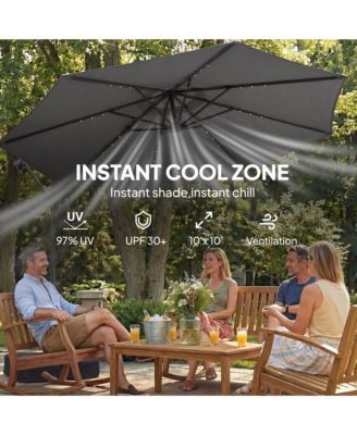 10 ft Offset Cantilever Patio Umbrella w/ Light, Weight,