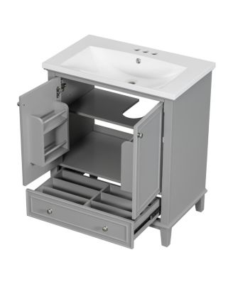 30" Bathroom Vanity with Ceramic Sink, Solid Wood Frame, Multi-Functional Cabinet & Drawer Storage for Modern Bathrooms