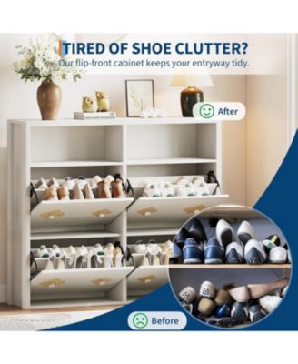 Shoe Cabinet with 4 Flip Drawers Slim Hidden Wood Shoe Cabinet with Storage and Handle Narrow Freestanding Shoe Organizer Cabin