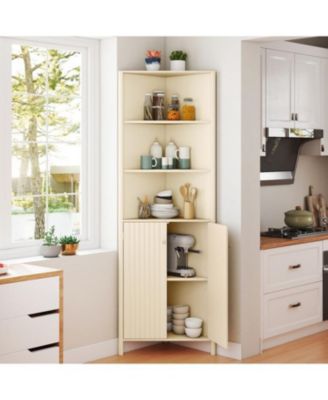 Tall Corner Bathroom Cabinet 68 Inch with Fluted Doors