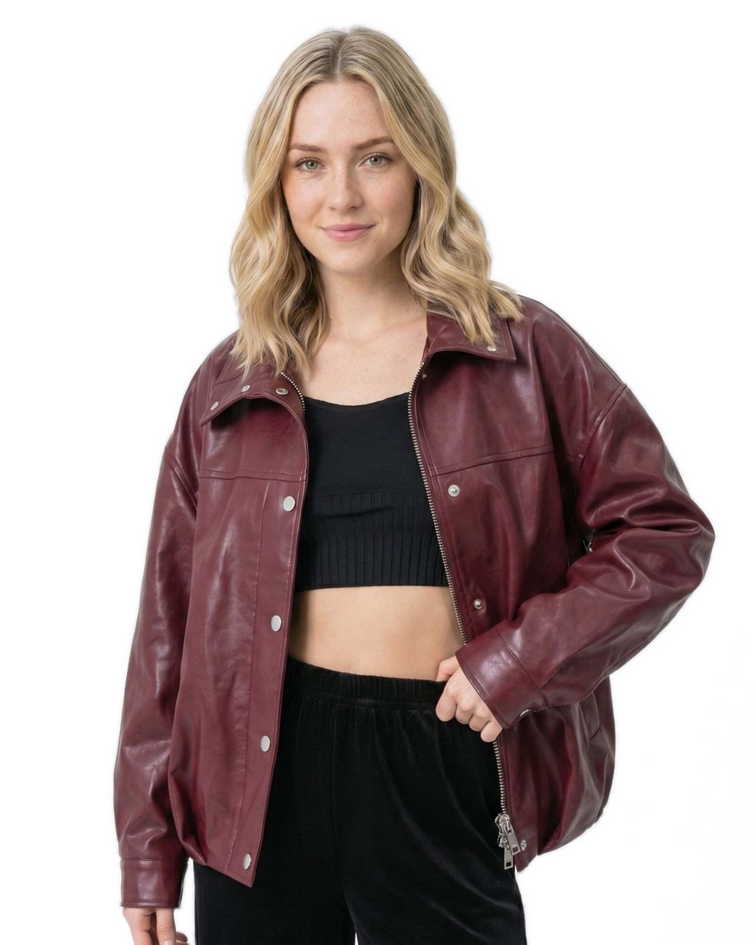 Women's Arden Funnel Neck Leather Jacket