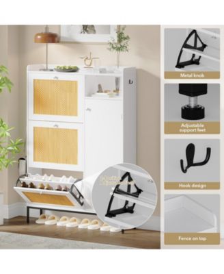  3-Drawer  Rattan Adjustable Shelves, Freestanding  Shoe Storage Cabinet