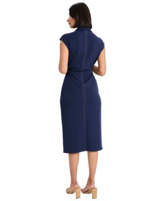 Women's Cap-Sleeve Button-Front Midi Dress