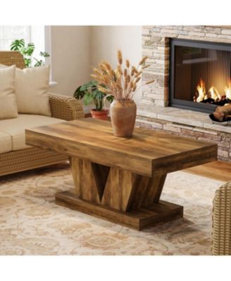 Farmhouse Rectangular Coffee Table, with Thick Sculptural Base