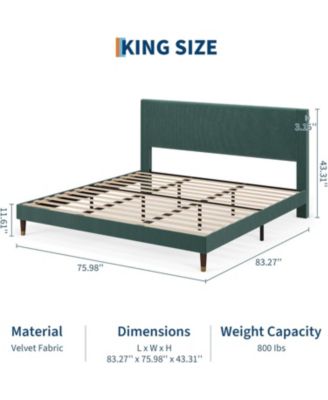 King Bed Frame with Headboard, Corduroy Upholstered Platform Bed with Wooden Slats Support - No Box Spring Needed & Noise Free, Easy Assembly