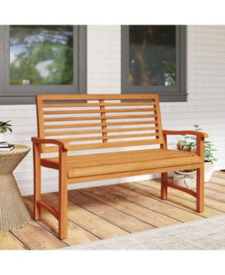 Outdoor Teak Wood Garden Bench with Slatted Back and Seat