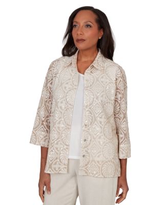 Petite Sequin Medallion Two-In-One Collared Top