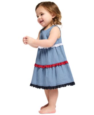 Baby Girls' Lace Trim Denim A-line Dress and Diaper Cover, 2-Piece Set