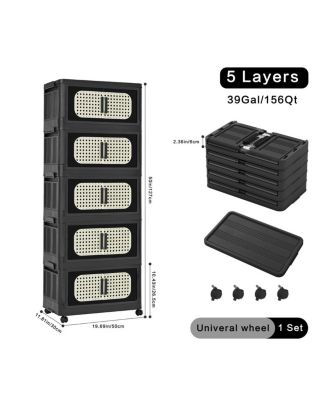 Retro 20" Wide Folding Storage Cabinet, 5 Tiers, Collapsible with Wheels