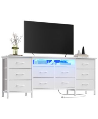 63 Inch TV Stand Dresser with 10 Drawers, Long Entertainment Center for TVs Up to 75 Inch, Fabric Storage Media Console