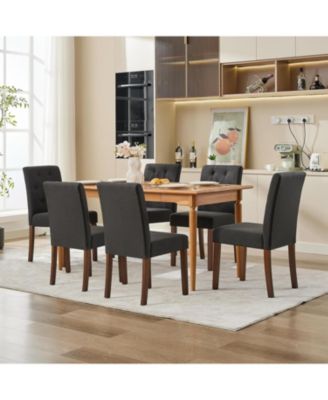 Parsons Button Tufted Dining Chairs Set of 6, Upholstered Fabric Chairs with Wood Legs