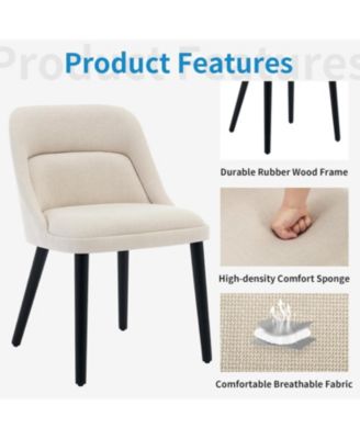 Linen Dining Chairs Set of 2, Upholstered Chairs with Wood Legs