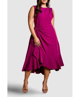 Women's Crepe Ruffle Midi Dress