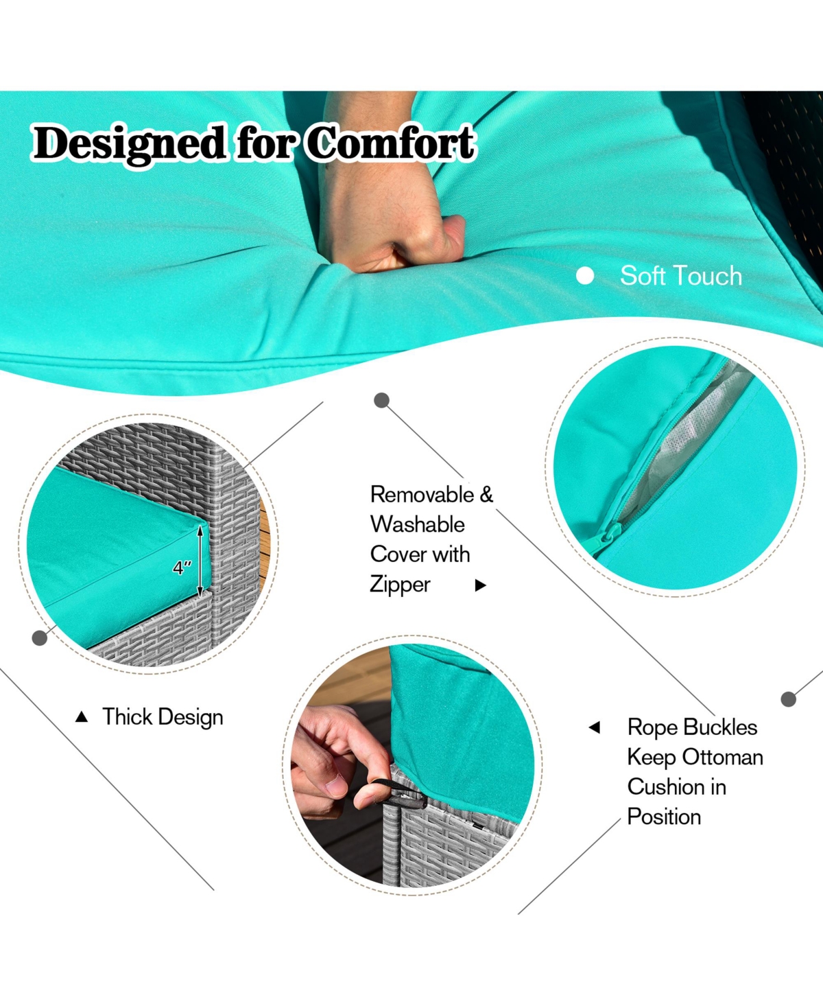 Gymax 8PCS Rattan Patio Space-Saving Furniture Set w/ Waterproof Cover & Cushions