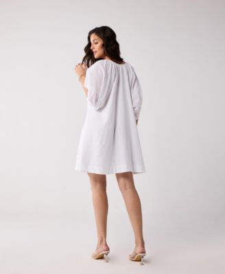 Women's Puff Sleeved Dress with Drawstring Neckline