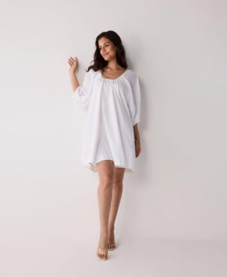 Women's Puff Sleeved Dress with Drawstring Neckline