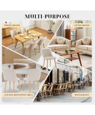 Dining Chairs Set of 4, Upholstered Fabric Chairs with Curved Back & Oak Legs