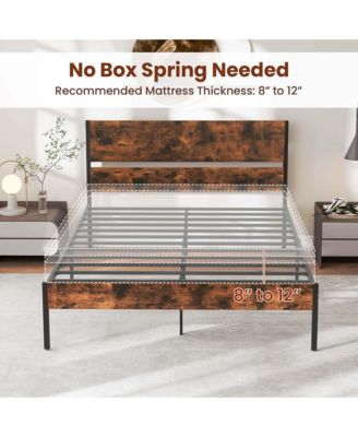 Queen Size Bed Frame with Wooden Headboard Under-Bed Storage No Box Spring Needed