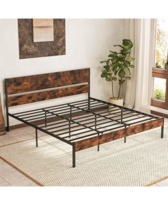 King Size Bed Frame with Wooden Headboard Under-Bed Storage No Box Spring Needed