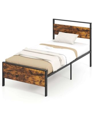 Bed Frame with Wooden Headboard and Footboard Under-Bed Storage