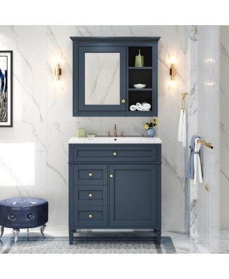 30'' Bathroom Vanity Set with Mirror Cabinet, Solid Wood & MDF, Soft Close Drawers, Ample Storage for Modern Bathrooms