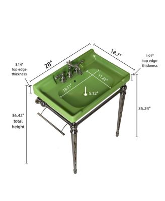 Bathroom Console Sink with Ceramic Vanity, Wall Mounted Basin & Stainless Steel Legs, Towel Bar Included