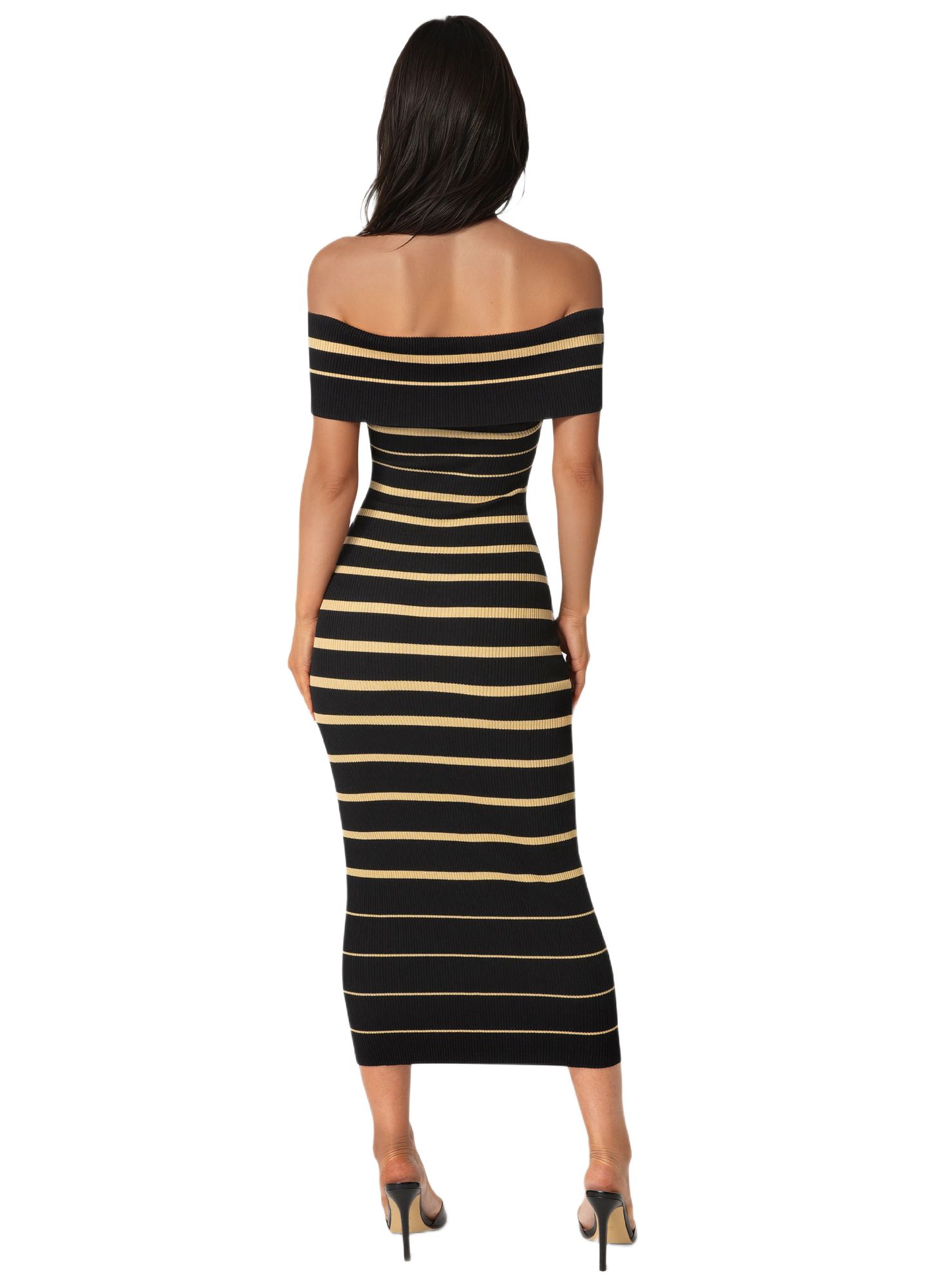 Женское платье Bebe Stripe Off Shoulder Maxi, цвет: Чёрный — фото 3