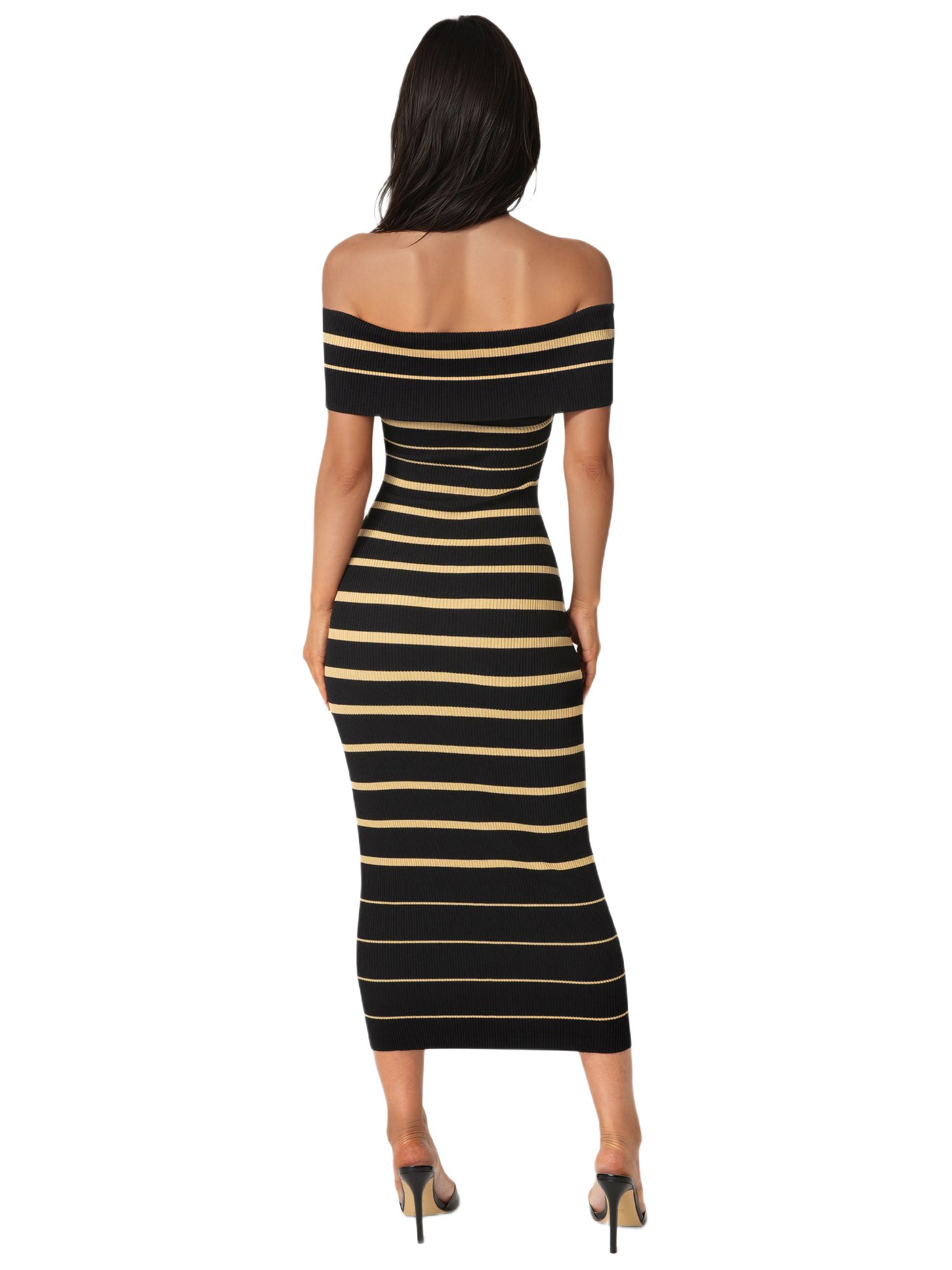 Women's Stripe Off Shoulder Maxi Dress