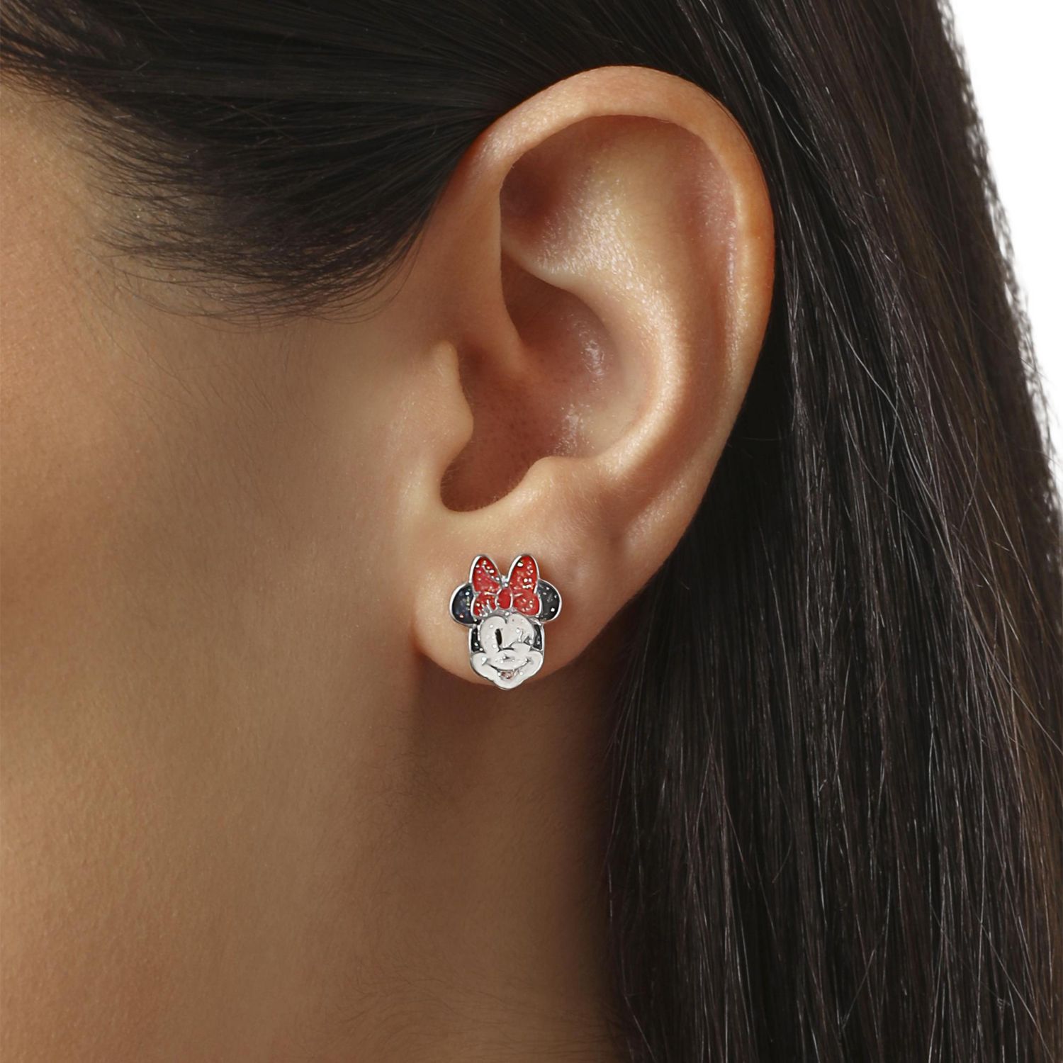 Minnie Mouse Bow Earring Set, 3 Pairs (Hoops, Drops & Studs), Silver Tone
