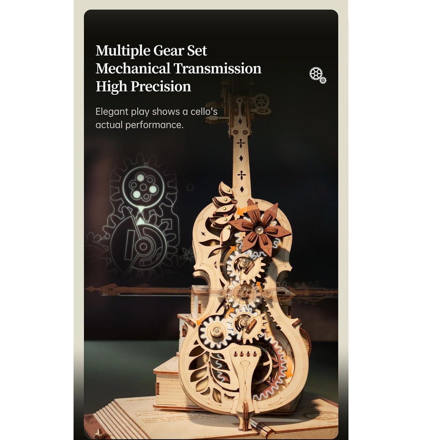 Пазлы Robotime Magic Cello Adults 3D Puzzles, 3D Wooden Puzzles for Adults, Wooden Music Box Puzzle to Build, Unique Music Gift Hobby Kits Festival Gift, цвет: Бежевый — фото 3