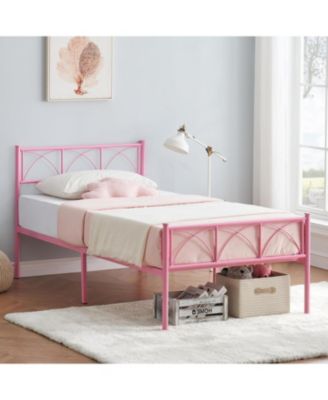 Twin Size Bed Frame with Headboard and Footboard, Twin Bed Frame for Girls/Boys/Teens, Heavy Duty Metal Slat Support