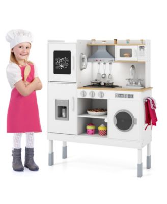 Pretend Play Kitchen Toy with Range Hood, Ice Maker & Telephone