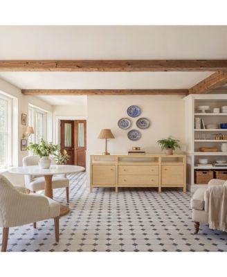 Solid Wood Sideboard With Tempered Glass Top, Pre-Assembled Cabinet , TV Stand