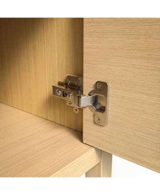 Solid Wood Sideboard With Tempered Glass Top, Pre-Assembled Cabinet , TV Stand