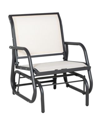 Porch Glider, Metal Frame Swing Glider Chair with Mesh Fabric, Curved Armrests, Steel Frame