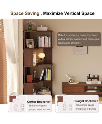 5 Tier L-Shaped Corner Bookshelf, Wooden Open Display Shelves and Storage Rack with Anti-Drop Panels for Living Room or Home Office