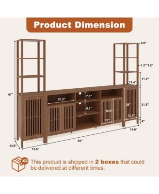 Large TV Stand with Set of 2 Bookcases, Farmhouse Entertainment Center for Television with Storage Cabinets